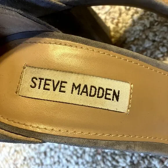 STEVE MADDEN Carrson Blue Suede Ankle Strap Open Toe Block Heels Size 9.5 - Picture 7 of 10